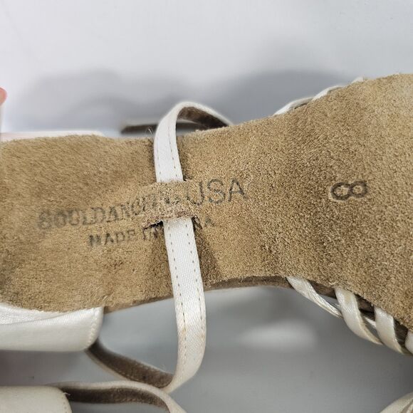 SoulDancer Ladies 3" Heel Ballroom Latin Dance Shoes Size 8 Ivory Satin Strappy - Picture 5 of 8